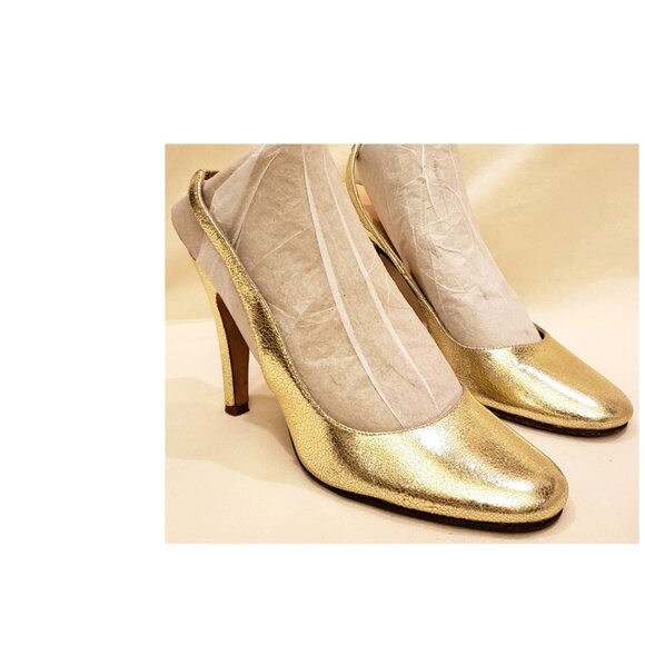 Kate Spade Slingback Heel Shoes Size-6B Gold Metallic Leather Made in Italy - Picture 1 of 8